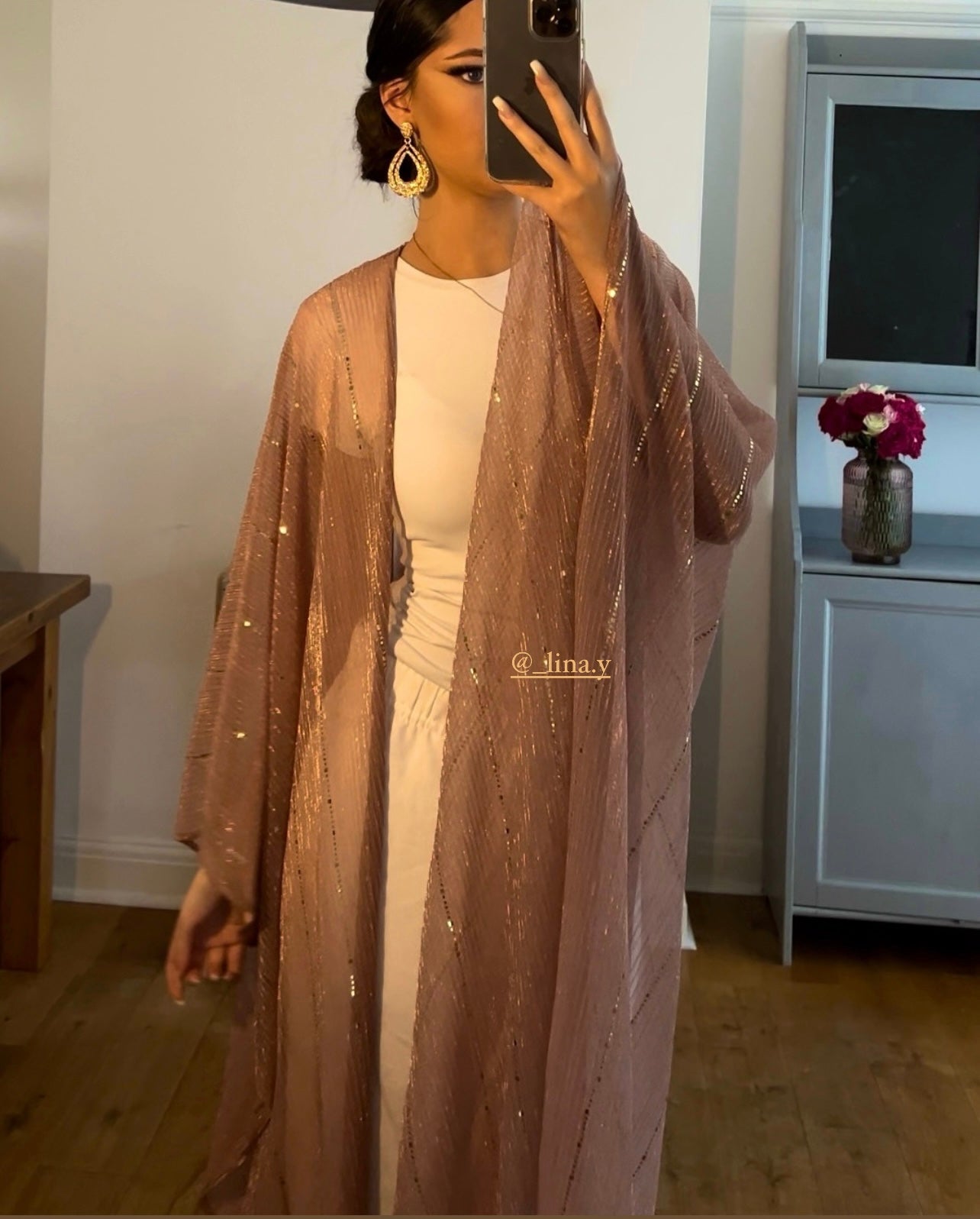 Aliyna Abaya in Rose Gold with matching scarf