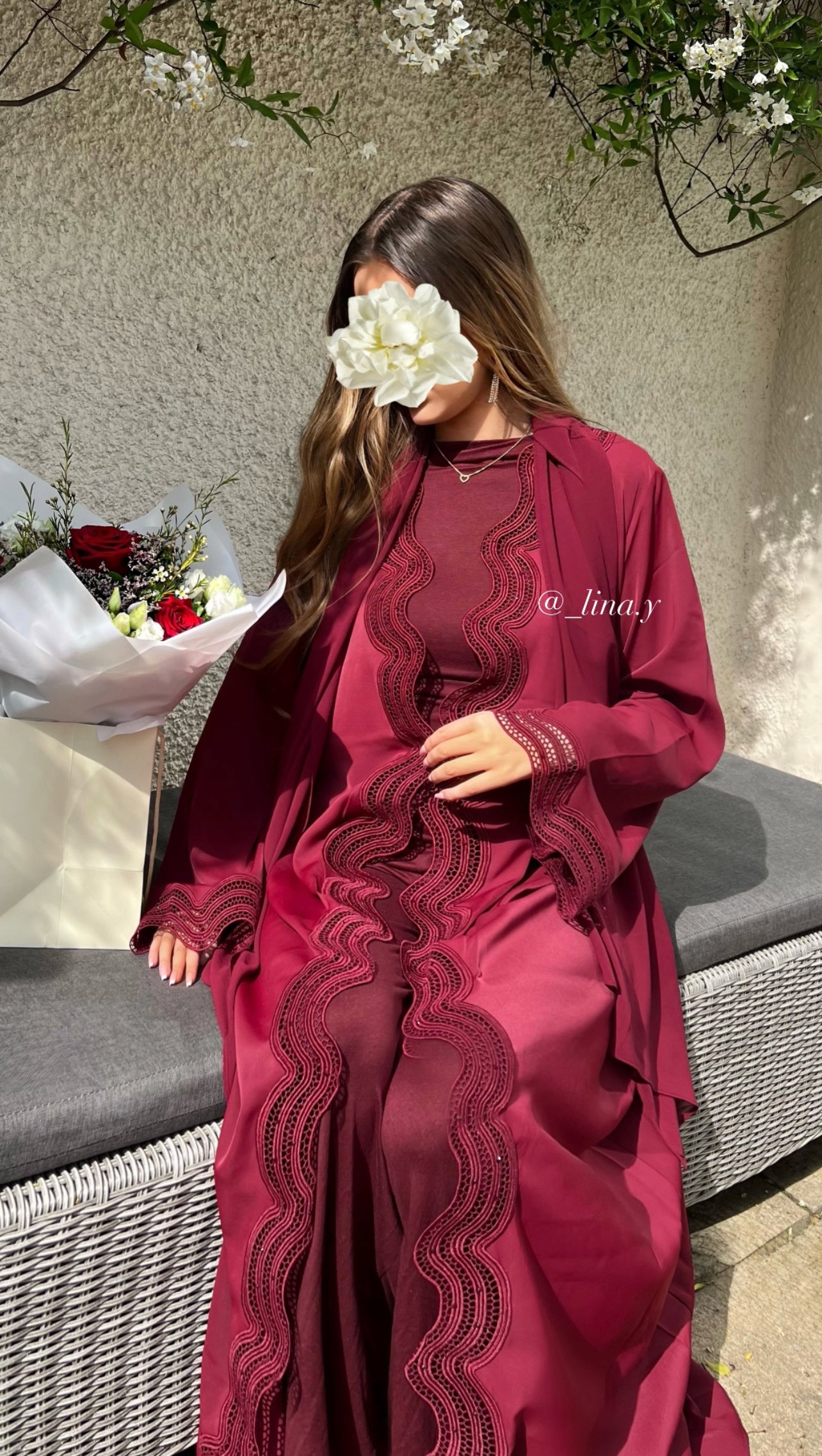 Wave Gem Abaya in Burgundy