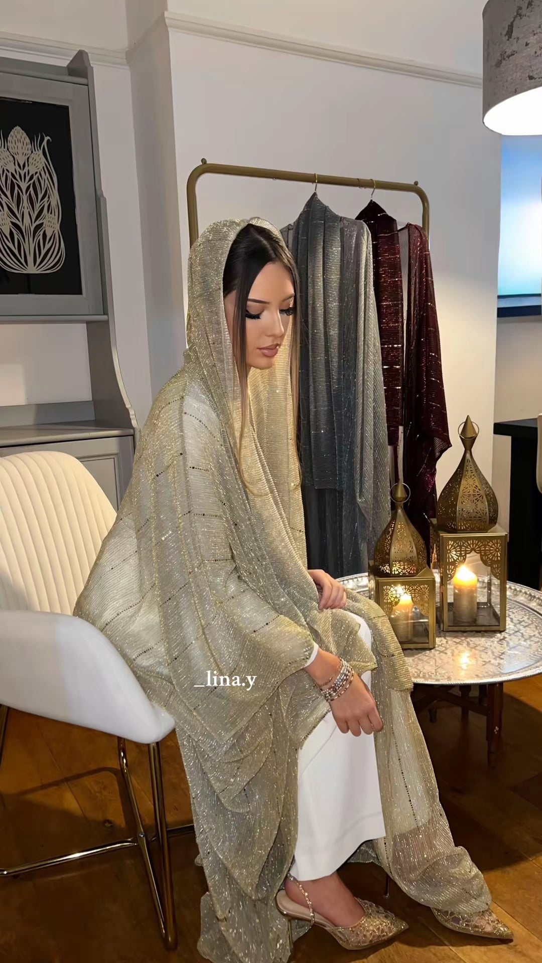 Aliyna Abaya in Khaki Gold with matching scarf